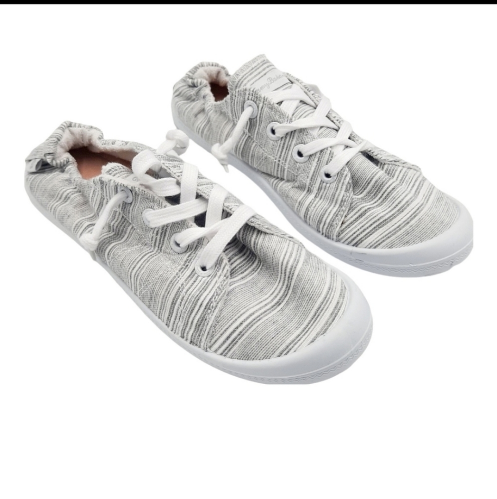 Tommy Bahamas Gray Stripes Slip-On Sneakers Tennis Shoes No Tie Size 9.5